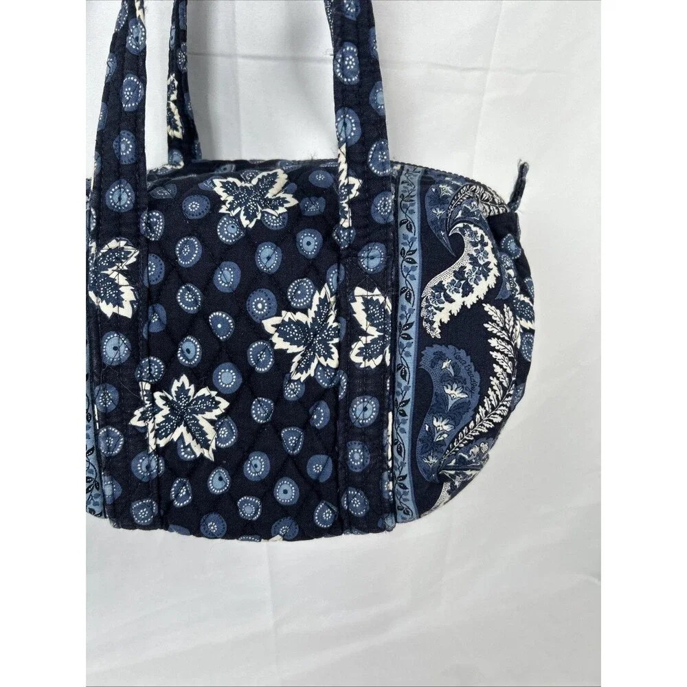 Vtg Vera Bradley Small Blue Duffel Bag Quilted Made in USA Leaf Paisley White